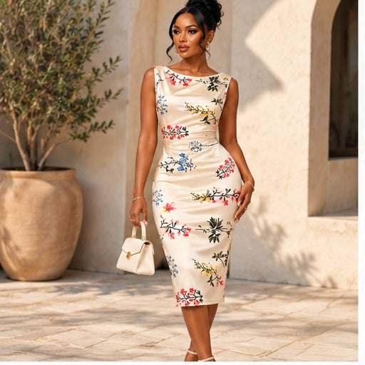 Elodie Ivory Botanical Midi Dress
