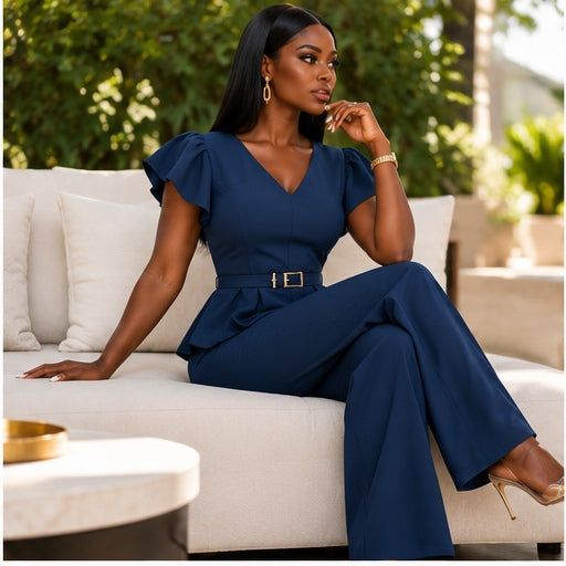 Victoria Navy Peplum Wide-Leg two piece