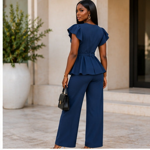Victoria Navy Peplum Wide-Leg two piece