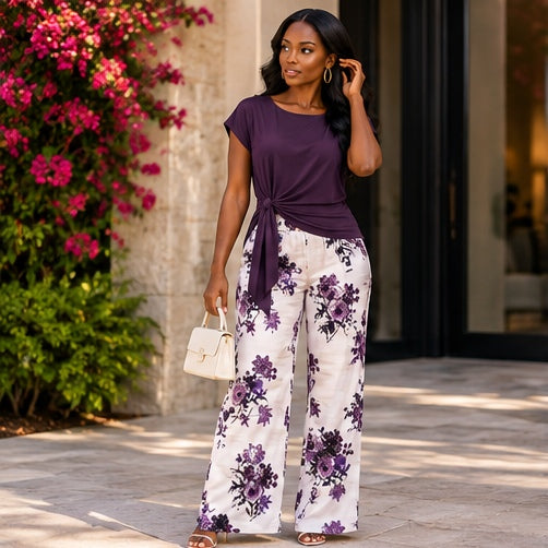 Amara Purple Print High-Low Pant Set