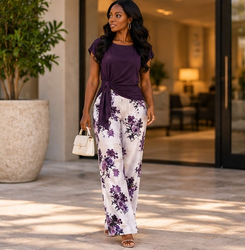 Amara Purple Print High-Low Pant Set