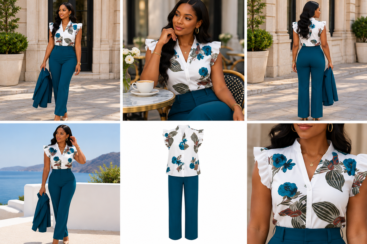 Capri Teal Floral two piece