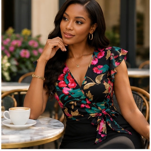 Zara Black Floral Wrap Midi Dress