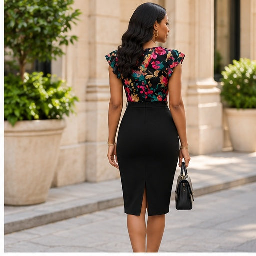 Zara Black Floral Wrap Midi Dress