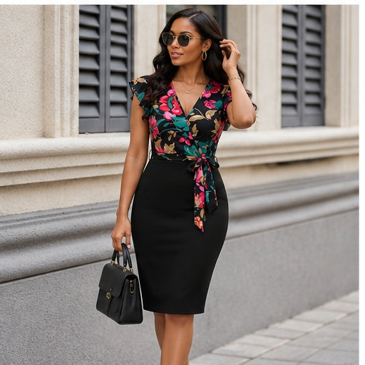 Zara Black Floral Wrap Midi Dress
