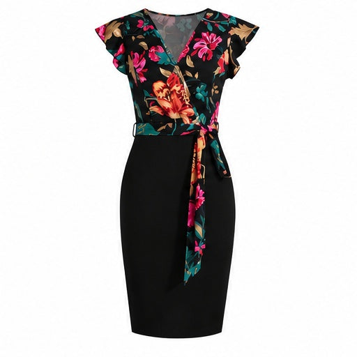 Zara Black Floral Wrap Midi Dress