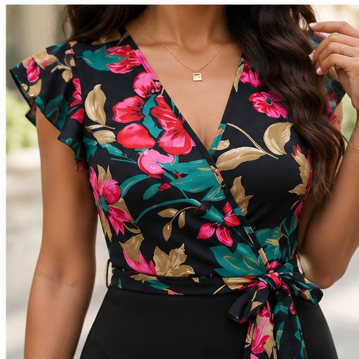 Zara Black Floral Wrap Midi Dress