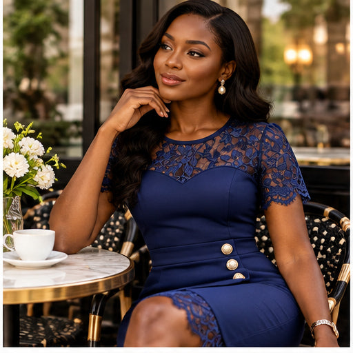 Celeste Navy Lace Detail Midi Dress