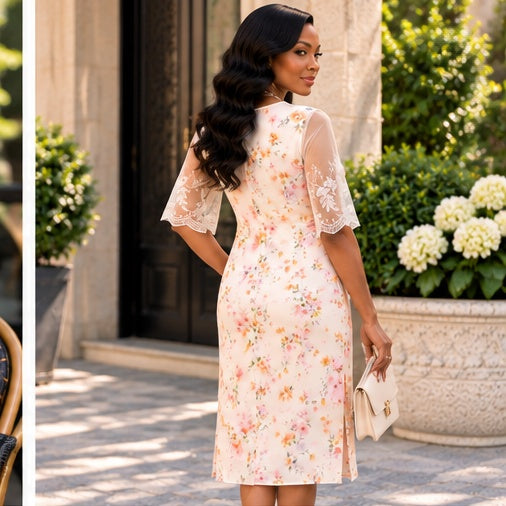 Isabella Ivory Floral Lace Sleeve Midi Dress