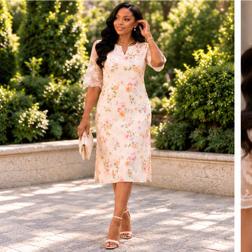 Isabella Ivory Floral Lace Sleeve Midi Dress