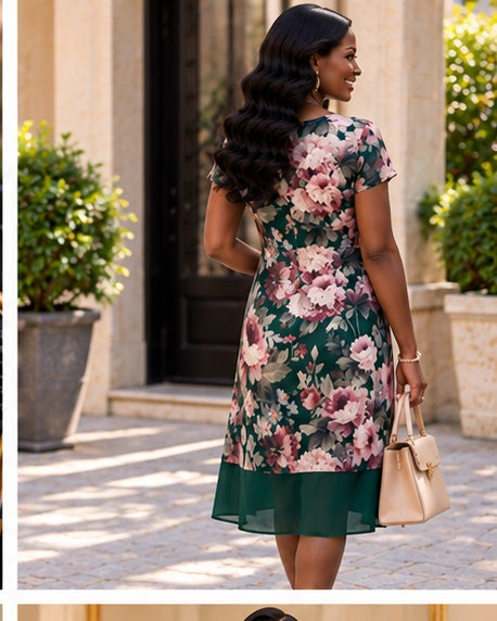 Emerald Rose Floral Midi Dress