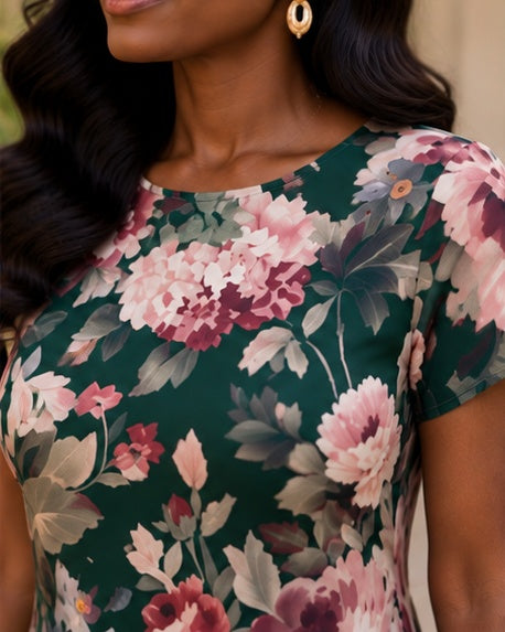 Emerald Rose Floral Midi Dress