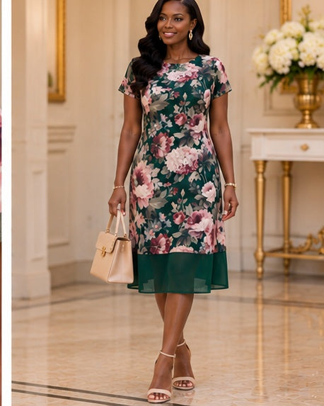 Emerald Rose Floral Midi Dress