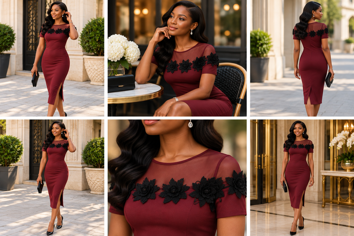 Amara Burgundy Floral Midi Dress