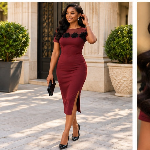 Amara Burgundy Floral Midi Dress
