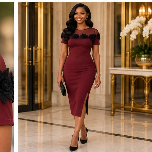 Amara Burgundy Floral Midi Dress