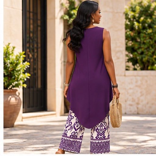 Purple Print High-Low Pant Se