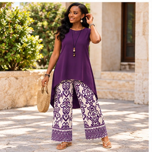 Purple Print High-Low Pant Se