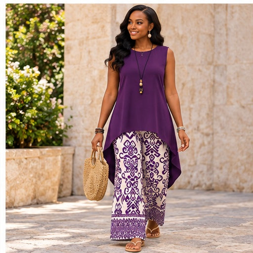 Purple Print High-Low Pant Se