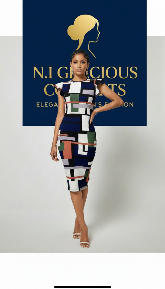 Elegant Geometric Wrap Midi Dress