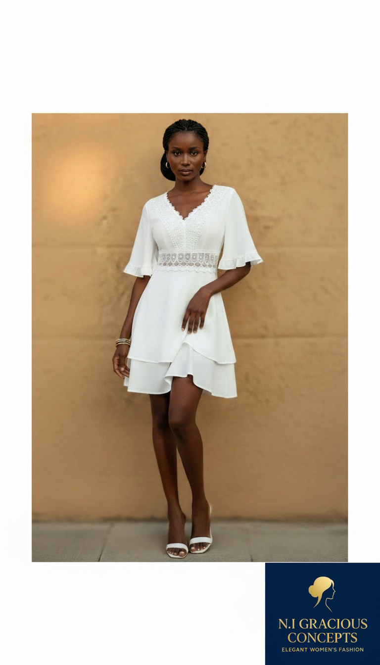 White Lace Detail Mini Dress