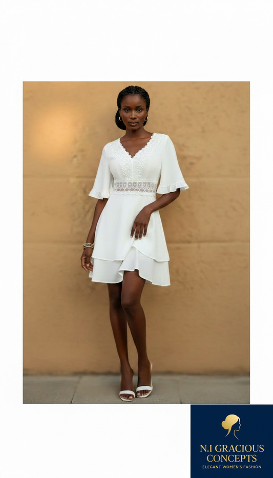 White Lace Detail Mini Dress