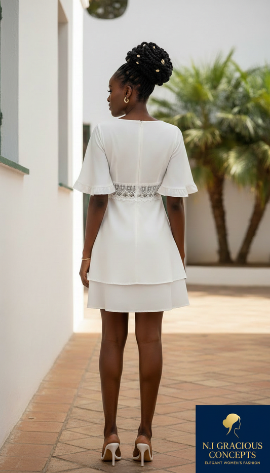 White Lace Detail Mini Dress
