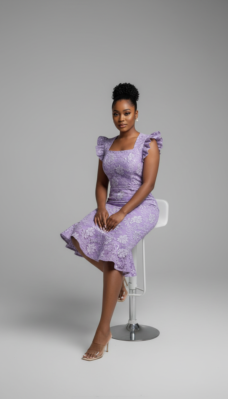 Lilac Floral Ruffle Hem Midi Dress