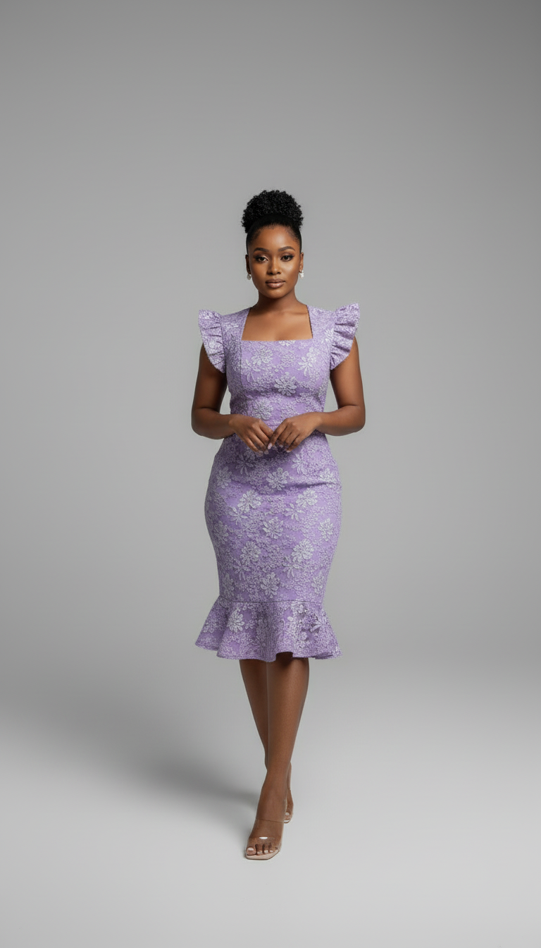 Lilac Floral Ruffle Hem Midi Dress