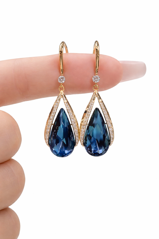 Sapphire Teardrop Crystal Earrings