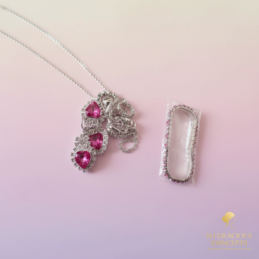 Ruby Heart Elegance Jewelry Set (Necklace, Earrings & Bracelet)