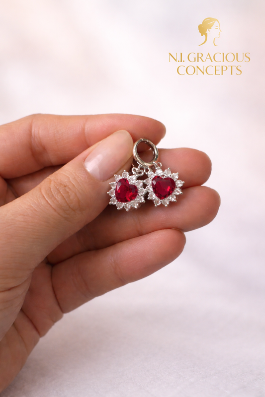 Ruby Heart Drop Earrings