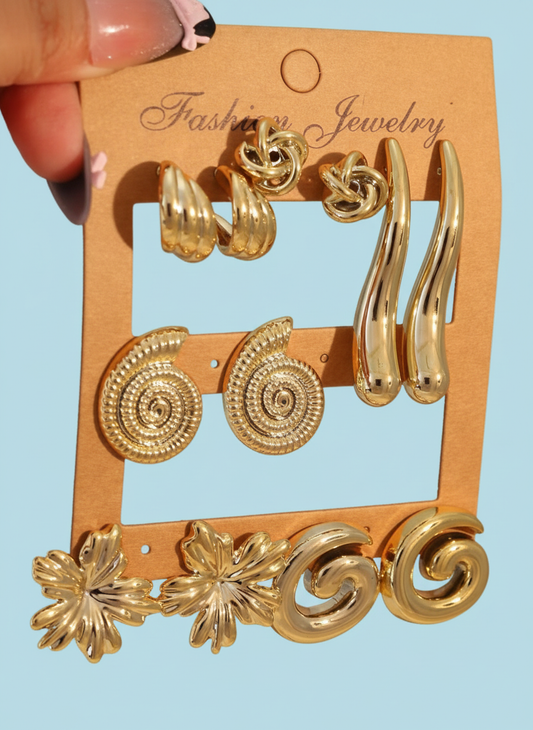 Statement Stud & Hoop Earring Set (6 Pairs)