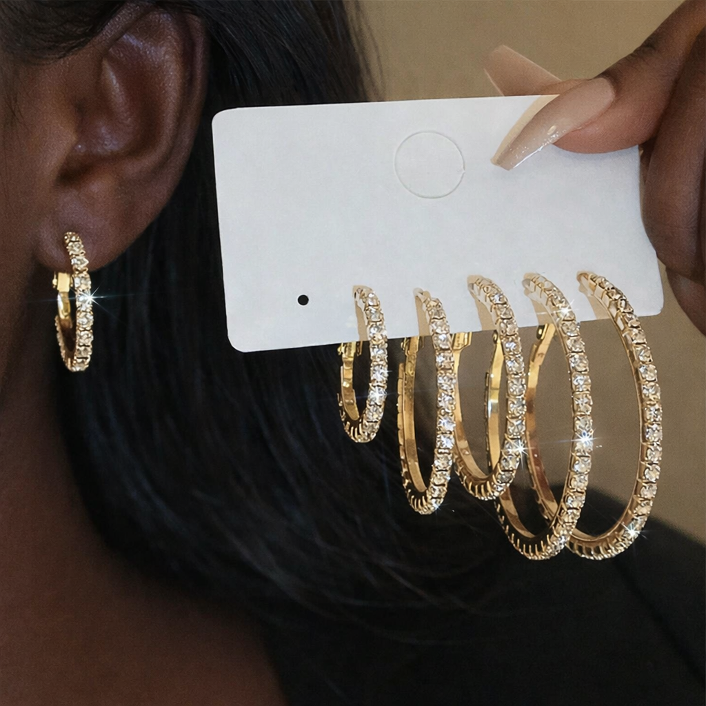 Crystal Hoop Earring Set (3 Pairs)